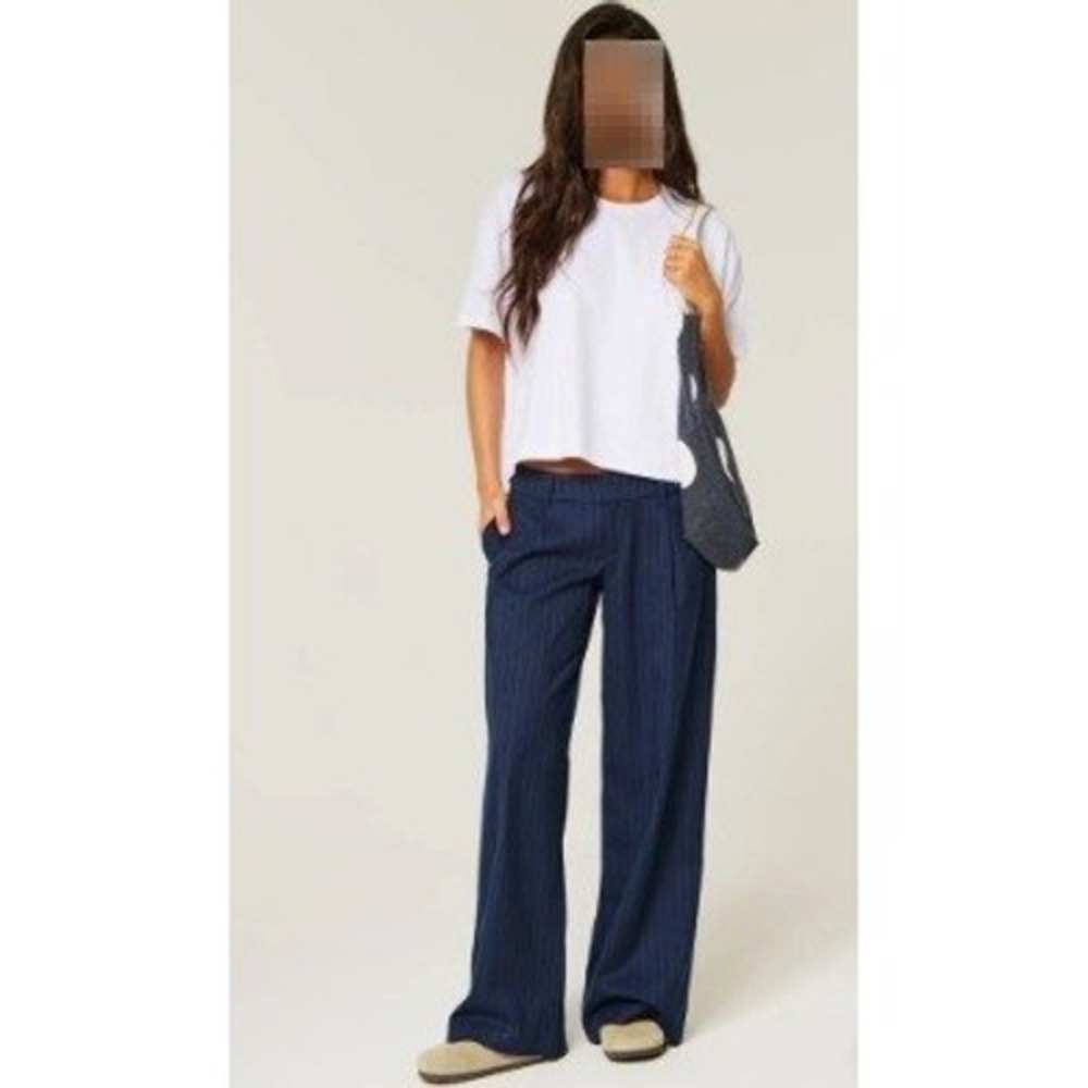 Hollister Low-Rise Super Baggy Wide Leg Pants Navy Blue Small Y2K Street Skate